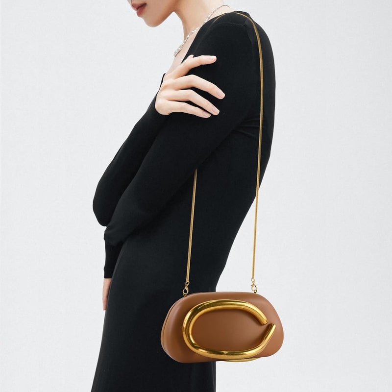 NEWROGENG Clutch Purses for Women Formal, PU Leather/Marble Acrylic Evening Bags with Chain, Trendy Metal Handle Purses 2025 - Image 4